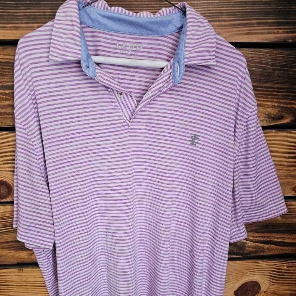 Izod Purple Striped Polo Shirt